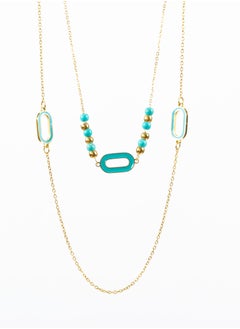 Stainless Steel necklace 2 layers with Turquoise Pendant