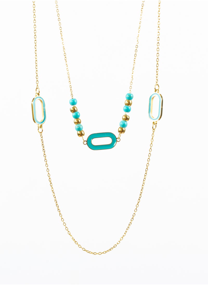 The Black Pearl Accessories - Stainless Steel necklace 2 layers with Turquoise Pendant - Image 1