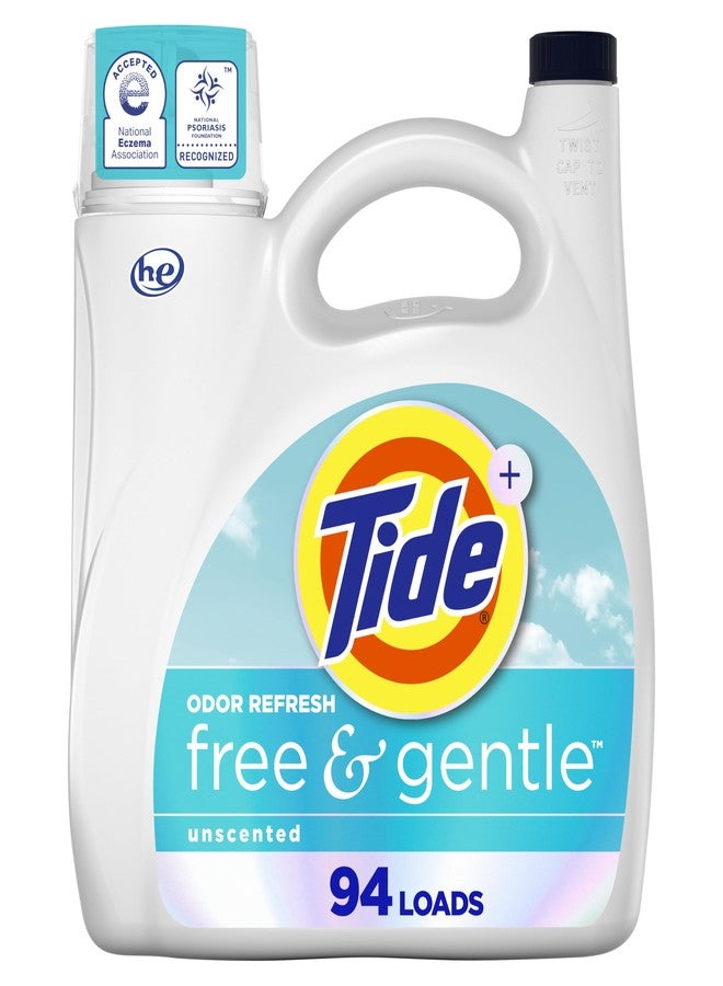 Tide Free and Gentle Odor Refresh Laundry Detergent Liquid, 94 Count, 132 fl oz, Hypoallergenic Laundry Detergent - Image 1