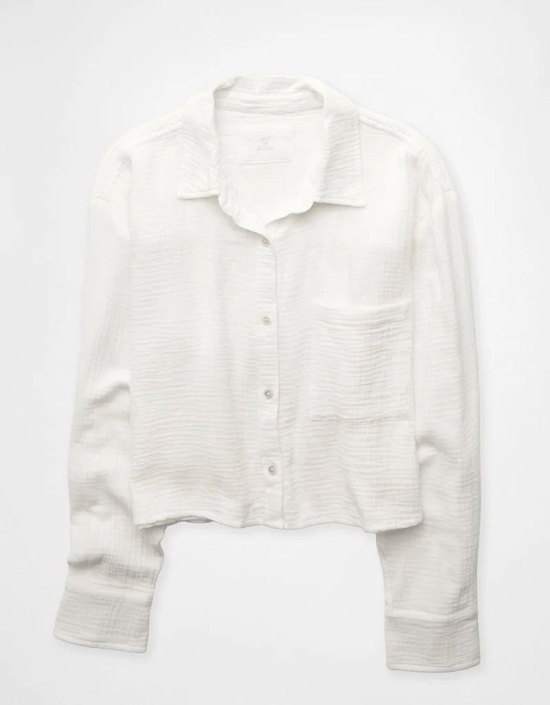 Aerie  Aerie Good Day Cropped Cover Up Shirt for Women | Best Price UAE