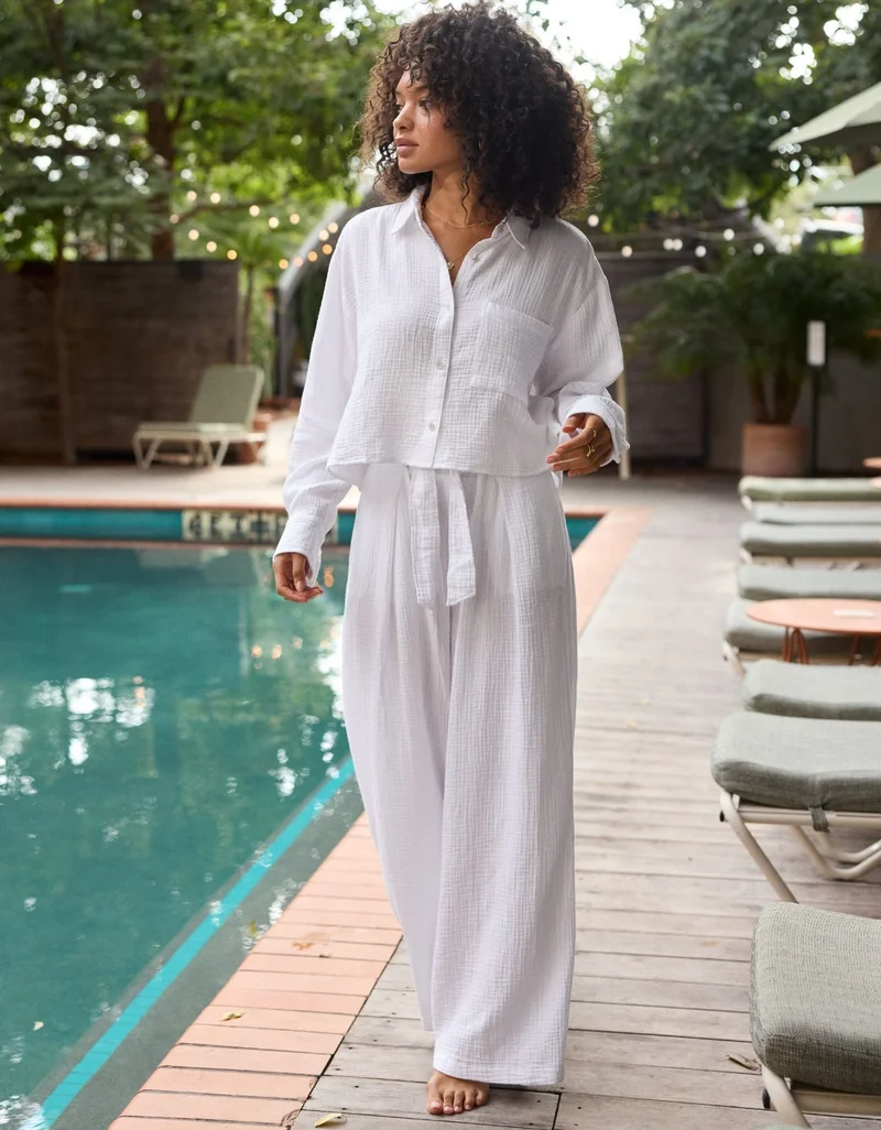 Aerie  Aerie Good Day Cropped Cover Up Shirt for Women | Best Price UAE