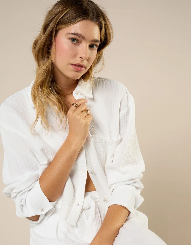 Aerie Good Day Cropped Cover Up Shirt