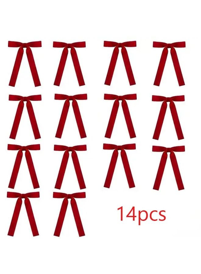 14 Pieces Velvet Christmas Bow Tie Red Elegant Large Decorative Bow For Tree Gift Wrapping Home Decor - Image 1