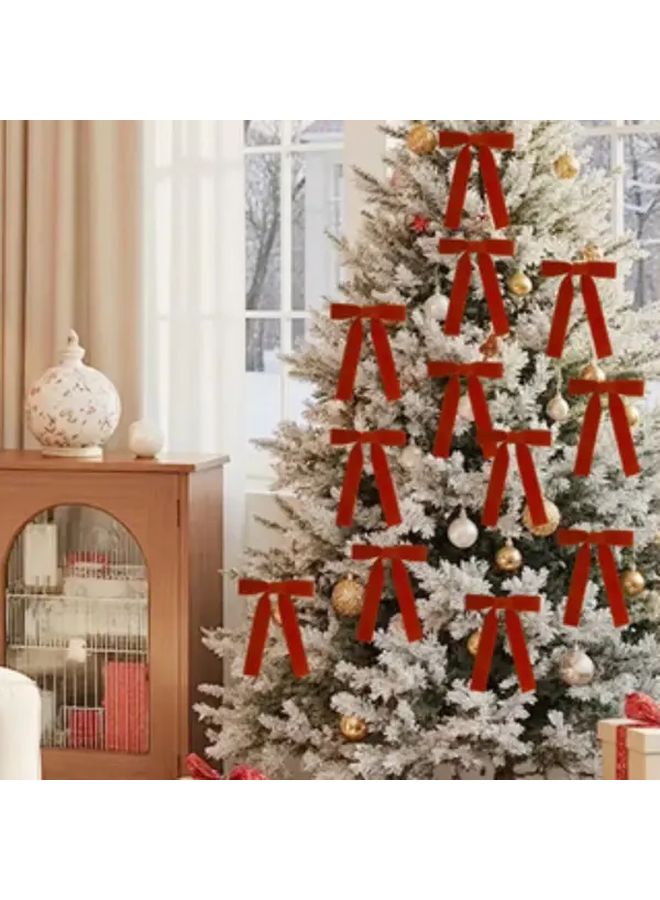 14 Pieces Velvet Christmas Bow Tie Red Elegant Large Decorative Bow For Tree Gift Wrapping Home Decor - Image 4