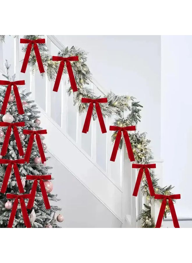 14 Pieces Velvet Christmas Bow Tie Red Elegant Large Decorative Bow For Tree Gift Wrapping Home Decor - Image 2