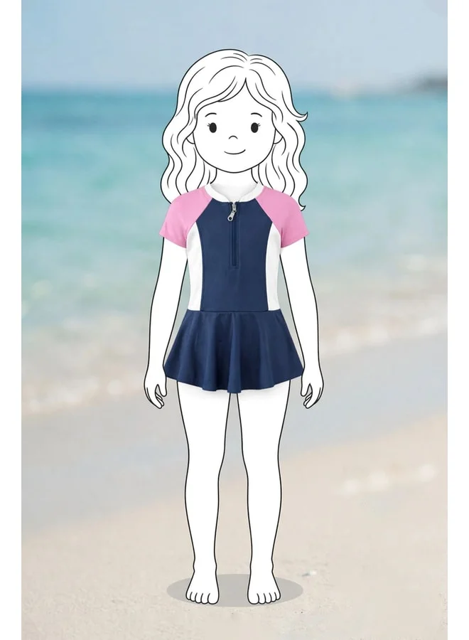 zuzunga Sporty Zippered Skirted Girls' Swim Dress