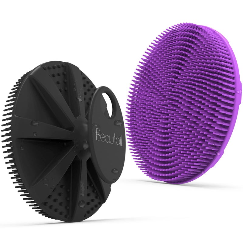 Silicone Body Scrubber 2 Pack BEAUTAIL Shower Bath Scrubber More Hygienic Than Traditional Loofah Lather Nicely Gentle Exfoliating Brush for Women Men Baby Sensitive Skin BlackPurple