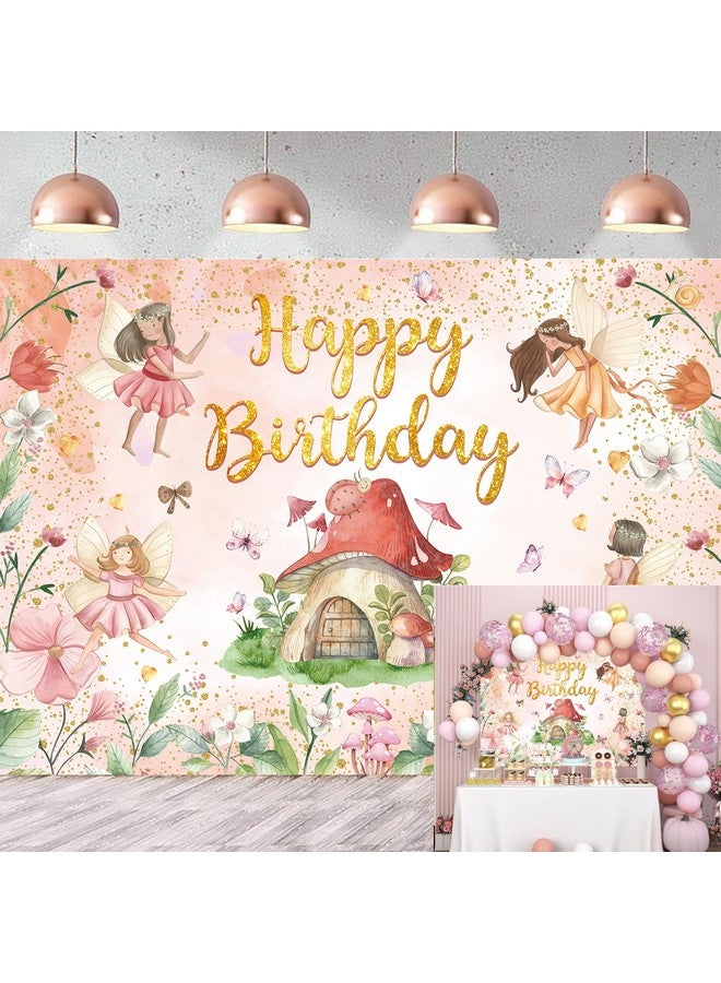 CINRAY Fairy Happy Birthday Backdrop 7X5Ft Flower Fairy Birthday Party Decorations My Fairy First Birthday Background For Girls Fairy Tale Theme Birthday Party Decorations Photo Props - Image 1