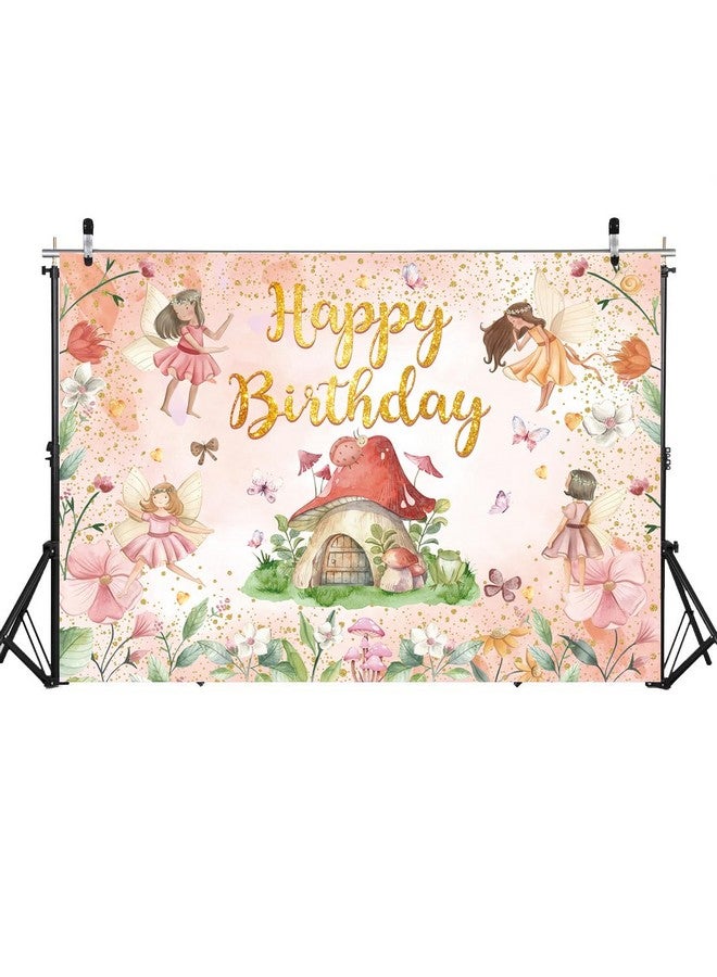 CINRAY Fairy Happy Birthday Backdrop 7X5Ft Flower Fairy Birthday Party Decorations My Fairy First Birthday Background For Girls Fairy Tale Theme Birthday Party Decorations Photo Props - Image 2