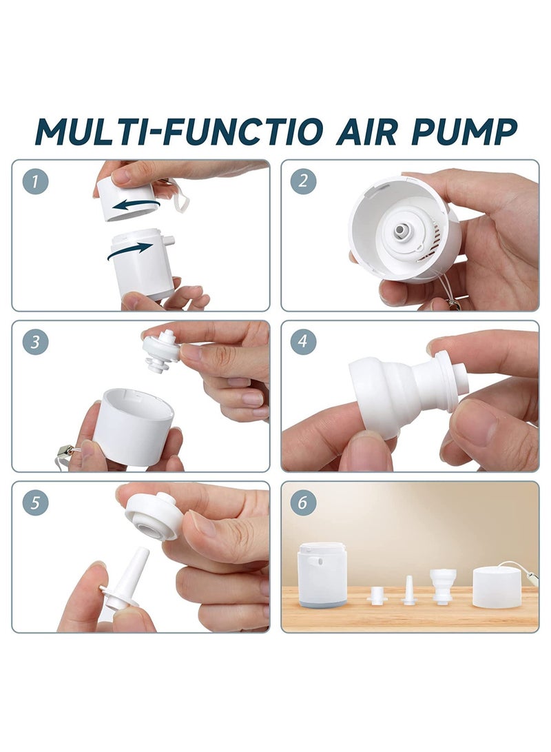 SOLARAE Mini Portable Air Pump Mini Electric Air Pump for Inflatables 1400mAh Battery USB Rechargeable Air Pump with 410LM LED Light Quick Inflate for Camping Battery Pool Float Pump - Image 2