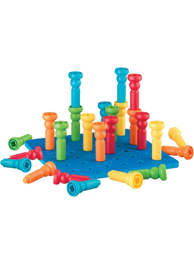 Lauri Tall Stackers Pegs and Pegboard Set for Kids, Montessori Educational Stacking Toy, Color Sorting & Fine Motor Skills Learning Game, Preschool Development Toy - Image 1