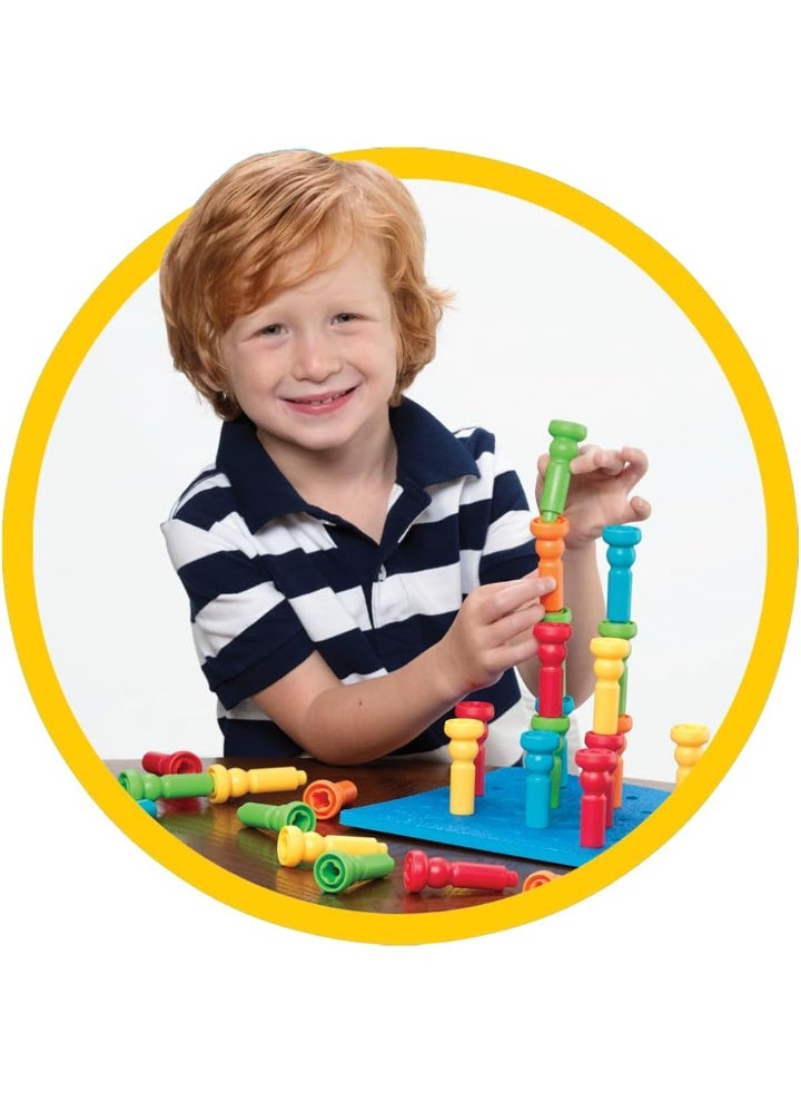 Lauri Tall Stackers Pegs and Pegboard Set for Kids, Montessori Educational Stacking Toy, Color Sorting & Fine Motor Skills Learning Game, Preschool Development Toy - Image 2