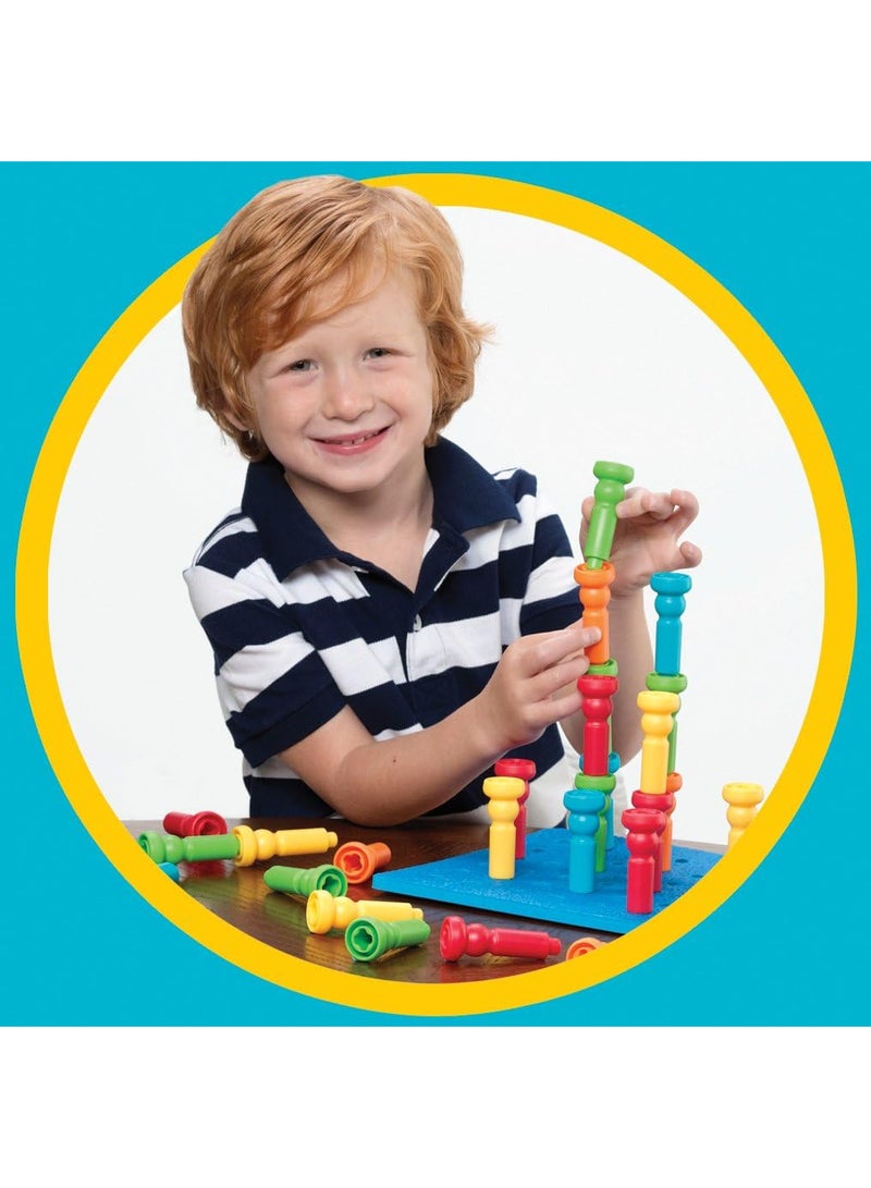 Lauri Tall Stackers Pegs and Pegboard Set for Kids, Montessori Educational Stacking Toy, Color Sorting & Fine Motor Skills Learning Game, Preschool Development Toy - Image 3