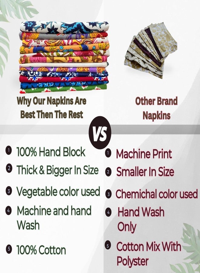 Third Eye Export Hand Block Cloth Napkins Set of 6 – Elegant Cotton Napkins for Dinner, Weddings, Reusable Everyday Use – Decorative Floral Napkins Everyday for Kitchen & Home Decor (6, Multi Color 2, 16X16 Inches) - Image 3
