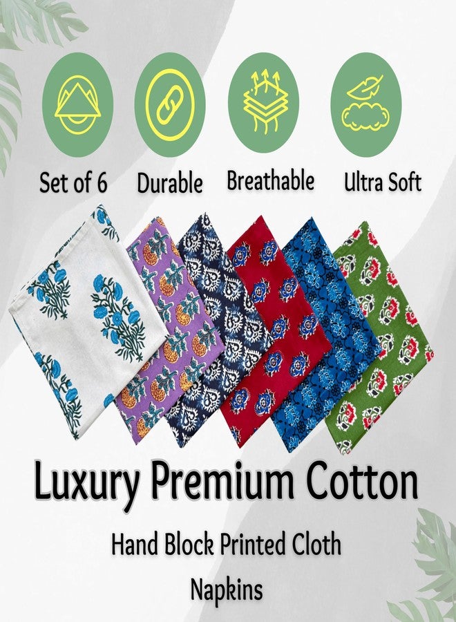 Third Eye Export Hand Block Cloth Napkins Set of 6 – Elegant Cotton Napkins for Dinner, Weddings, Reusable Everyday Use – Decorative Floral Napkins Everyday for Kitchen & Home Decor (6, Multi Color 2, 16X16 Inches) - Image 2