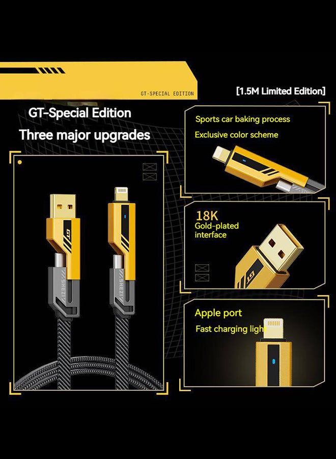 MiOne 60W Fast Charging Cable for Apple iPhone 1.5 Meters Yellow - Image 2