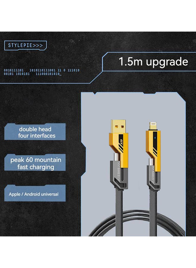 MiOne 60W Fast Charging Cable for Apple iPhone 1.5 Meters Yellow - Image 3