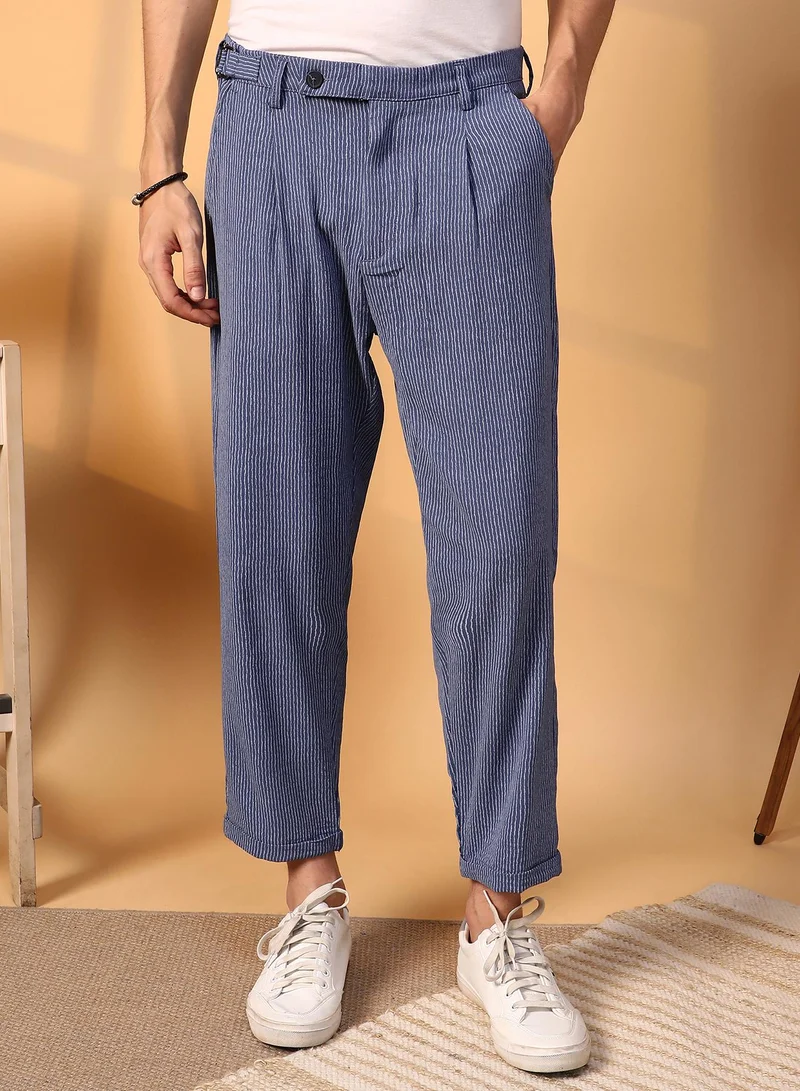Campus Sutra Lightweight - Striped Tailored Trousers