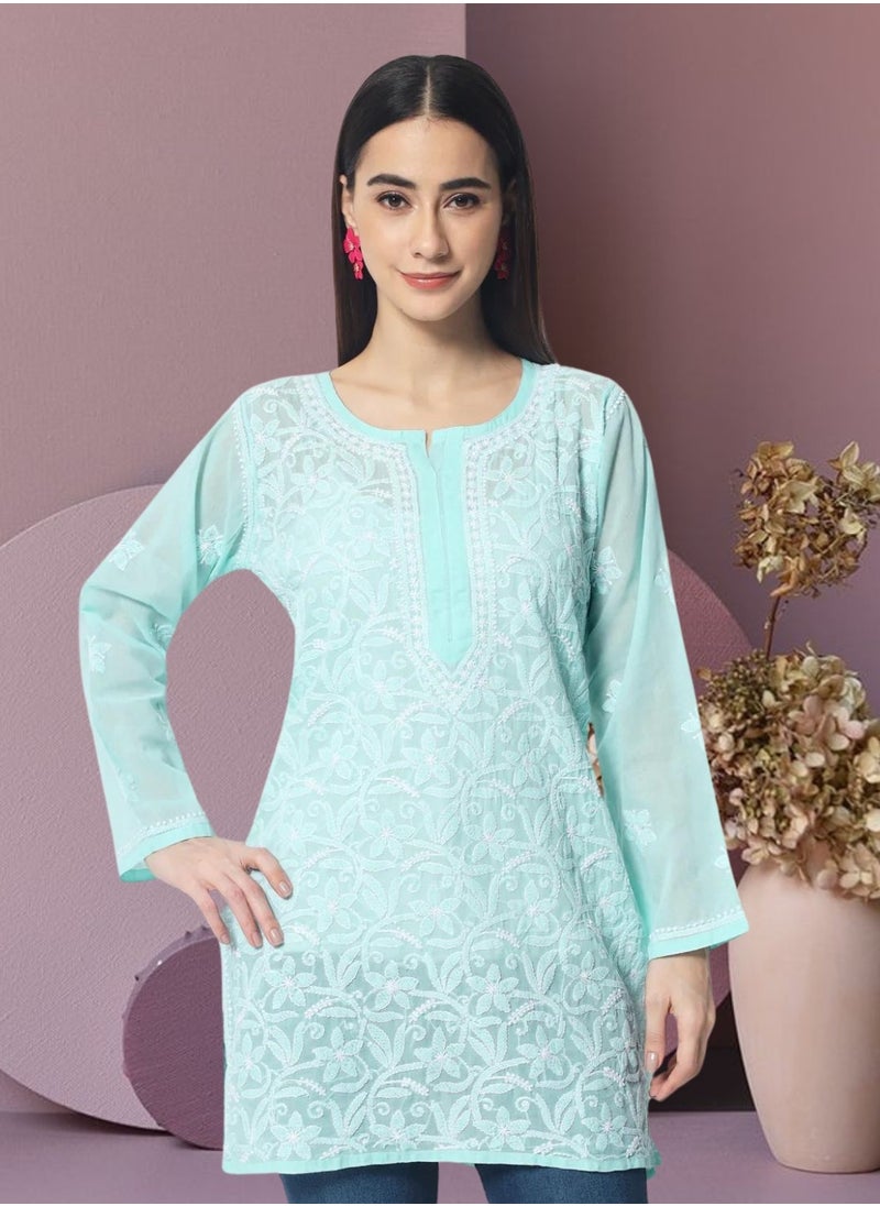 Alaya - Hand Embroidered Chikankari Cotton Straight Tunic-AL3591 - Image 1