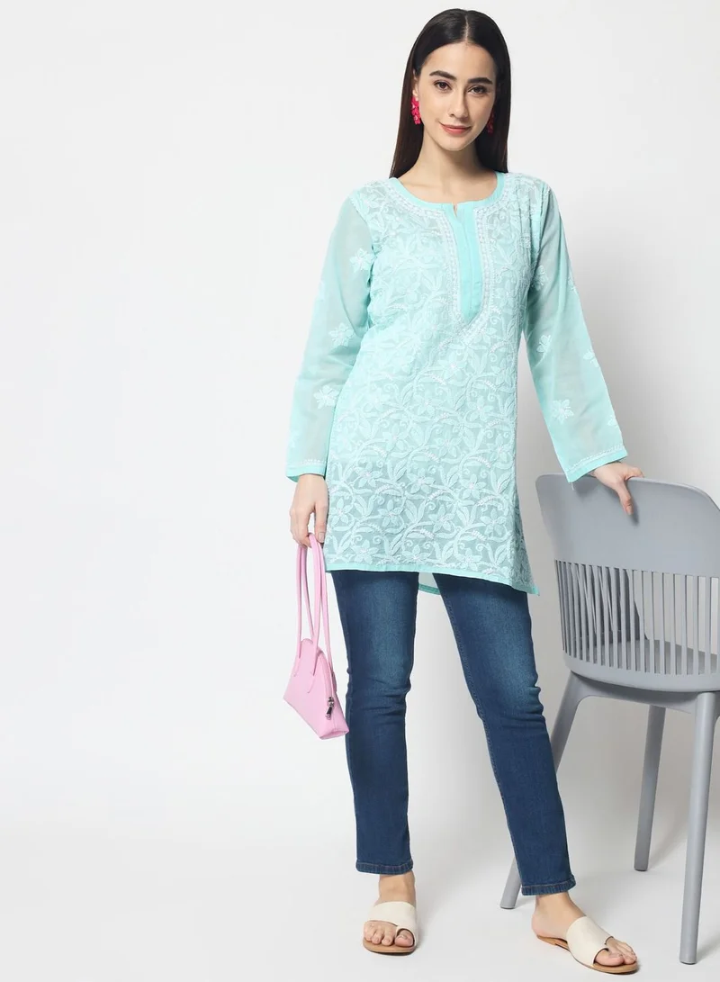 Alaya Hand Embroidered Chikankari Cotton Straight Tunic-AL3591