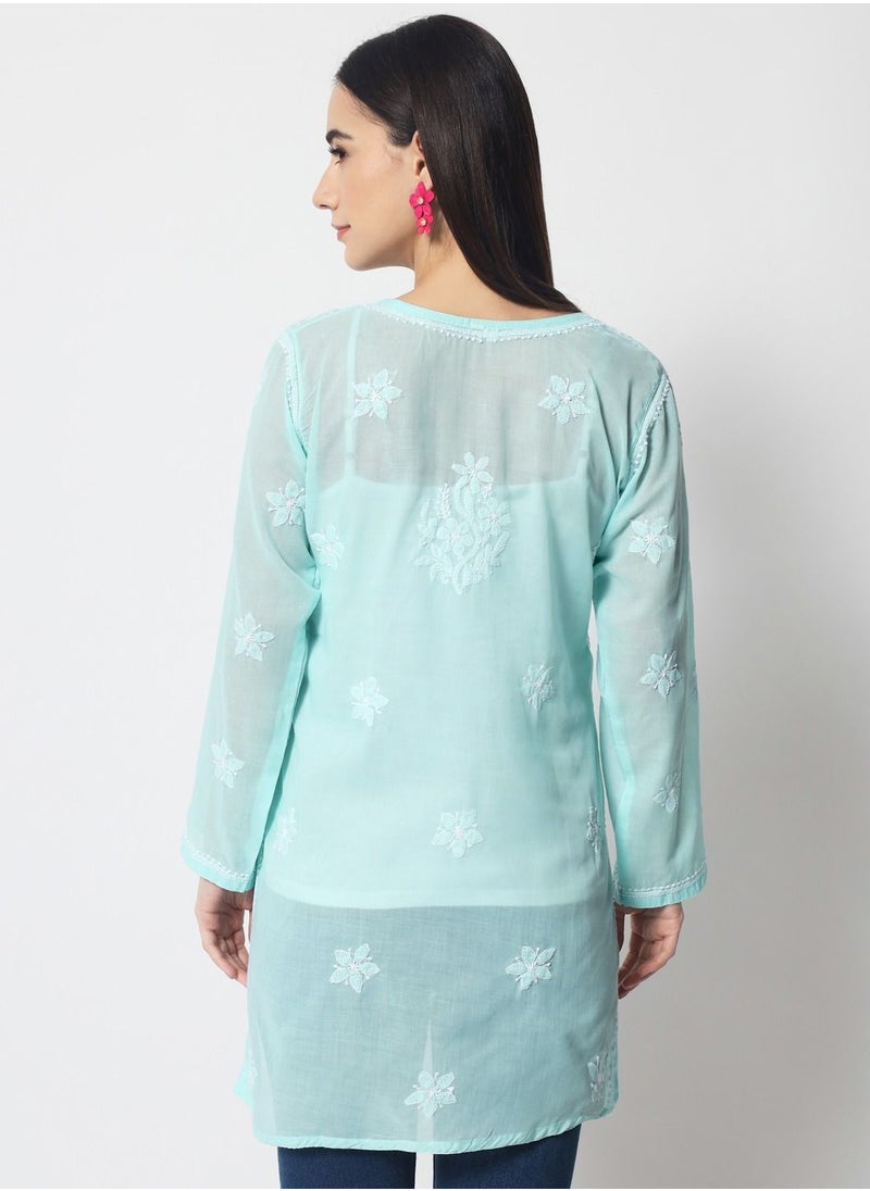 Alaya - Hand Embroidered Chikankari Cotton Straight Tunic-AL3591 - Image 1