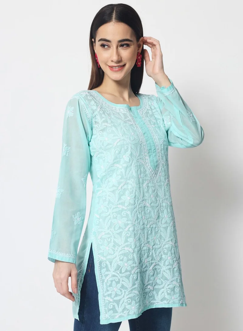 Alaya Hand Embroidered Chikankari Cotton Straight Tunic-AL3591
