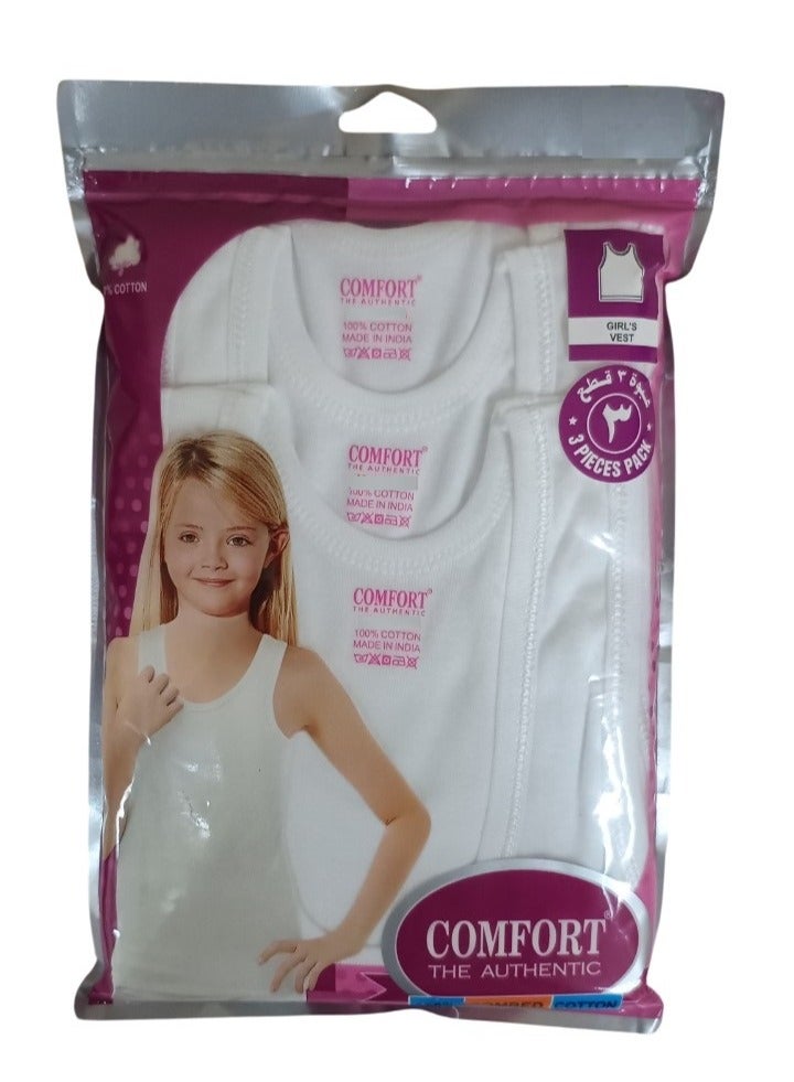 COMFORT THE AUTHENTIC 3pc Girls Vest cotton rib white  - Image 2