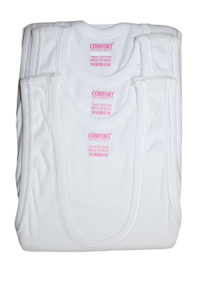 COMFORT THE AUTHENTIC 3pc Girls Vest cotton rib white  - Image 3