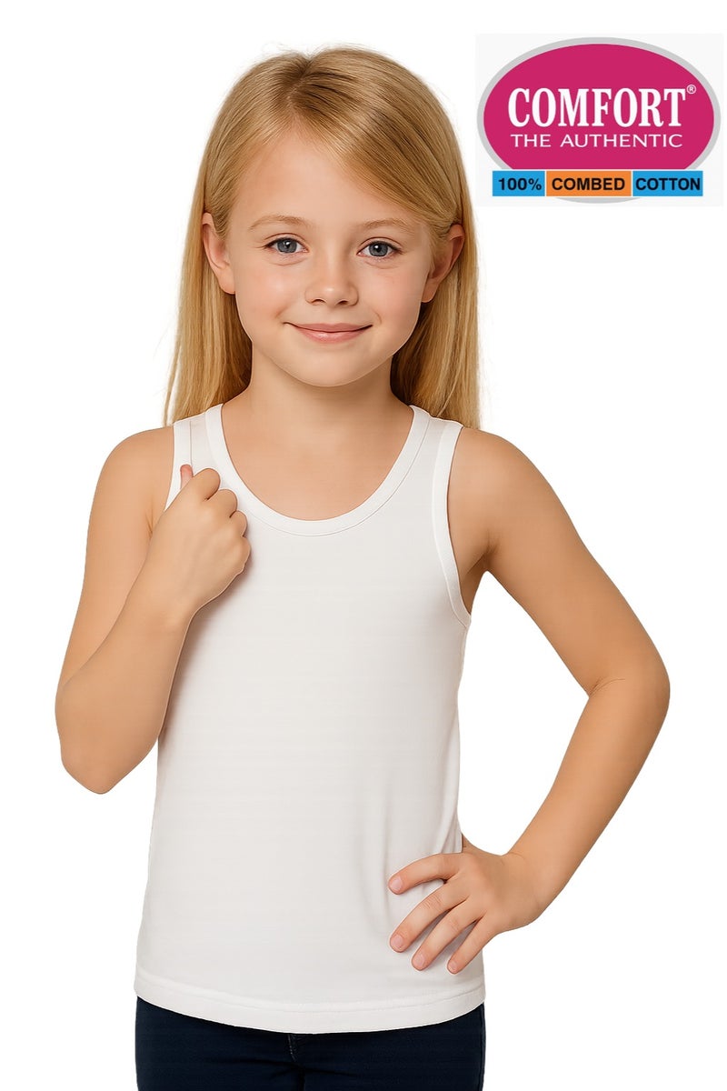 COMFORT THE AUTHENTIC 3pc Girls Vest cotton rib white  - Image 1