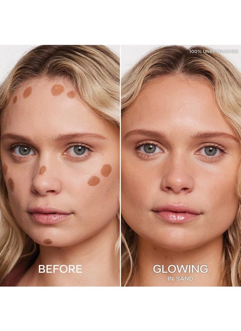 Saie Dew Bronze - برونزر سائل ناعم التركيز + كونتور سائل - غني بالجلسرين المشتق من النباتات لمزج البشرة بسهولة وتغذيتها بعمق - حجم مناسب للسفر كهدية للعطلات - لون رملي (0.4 أونصة)