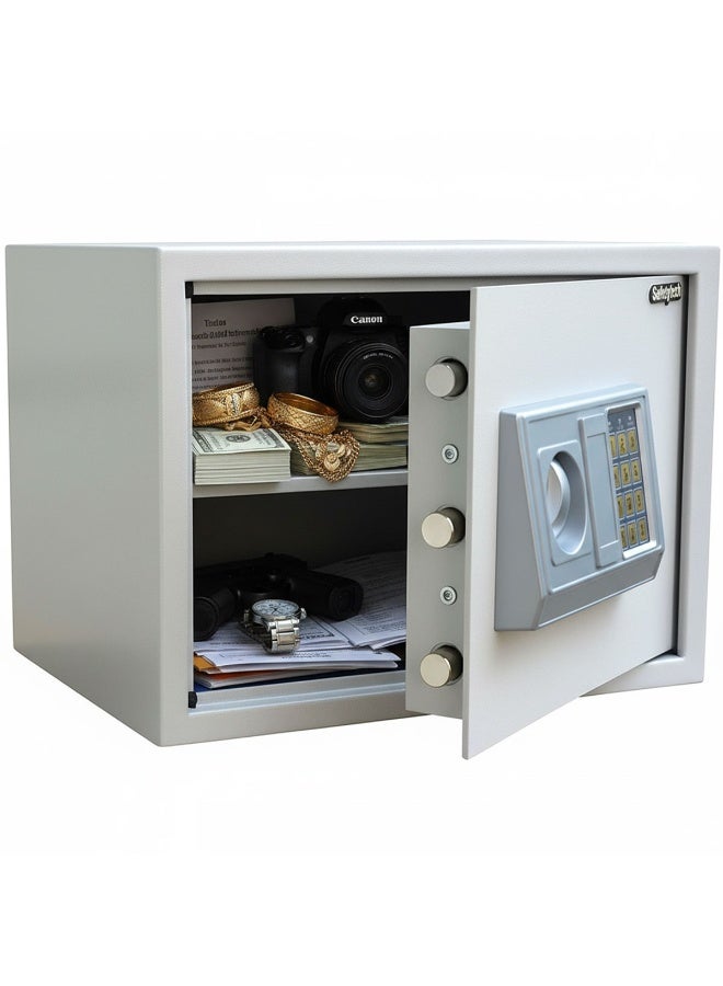 Safety Tech Digital Home Safe - Equipped with a Digital Lock System + Security Lock with 2 Emergency Keys. Size: 38 x 30 x 30 cm. Suitable for storing cash, important papers, and jewelry. Gray - Image 1
