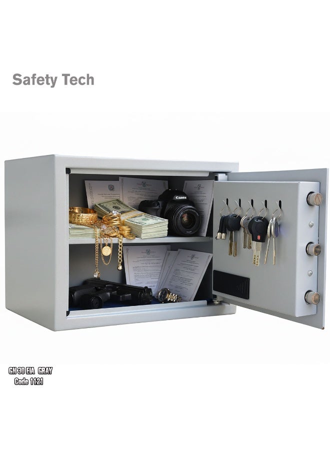 Safety Tech Digital Home Safe - Equipped with a Digital Lock System + Security Lock with 2 Emergency Keys. Size: 38 x 30 x 30 cm. Suitable for storing cash, important papers, and jewelry. Gray - Image 2