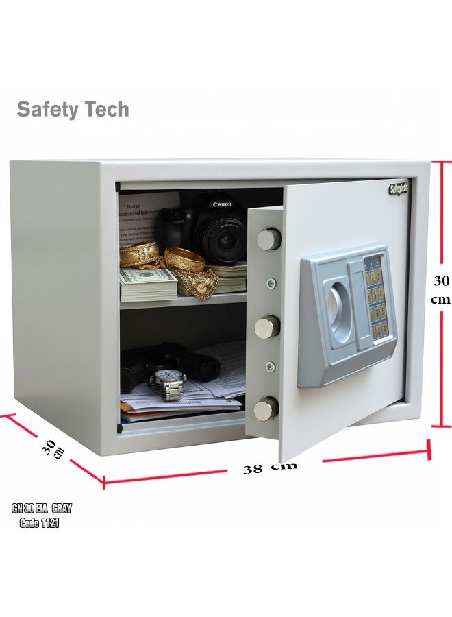 Safety Tech Digital Home Safe - Equipped with a Digital Lock System + Security Lock with 2 Emergency Keys. Size: 38 x 30 x 30 cm. Suitable for storing cash, important papers, and jewelry. Gray - Image 3