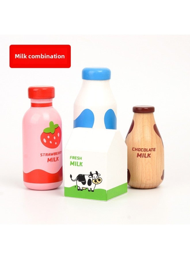 Play House Toy Wooden Chocolate Strawberry Milk Beverage Bottle Toy Children's Gift-Color:A Group Of 4 Milk - Image 1