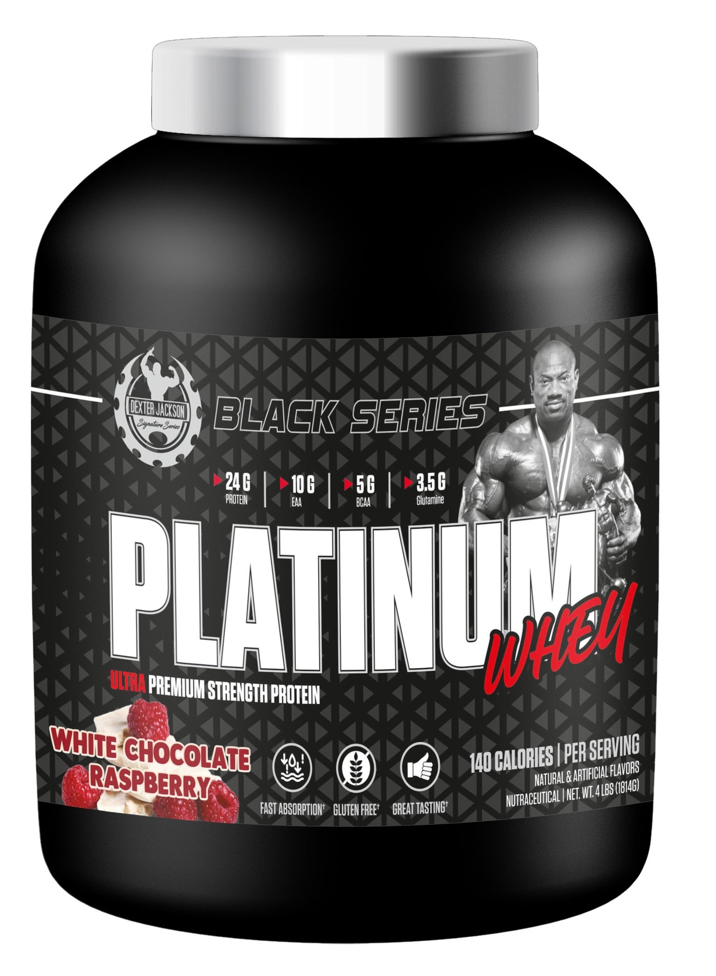 DEXTER JACKSON Black Series Platinum Whey - Ultra Premium Strength Whey & Isolate Protein -White Chocolate Raspberry, 4lbs