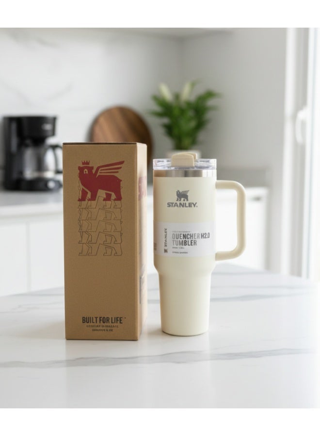 كوب استانلس، كوب استانلس سعة 40 اونصه مع شاليموه ومقبض، كوب معزول مع غطاء كوب للسفر، كوب قهوة من الفولاذ المقاوم للصدأ للمشروبات المثلجة الساخنة، كوب سفر بمقبض