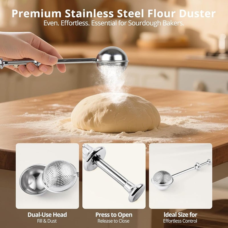 Complete Sourdough Bread Starter Kit with 2 Banneton Proofing Baskets, 34oz Starter Jar, Dough Whisk, Scrapers, Bread Lame, Mat, Sling, Flour Duster & More – Sourdough Tools & Accessories Set - Image 5