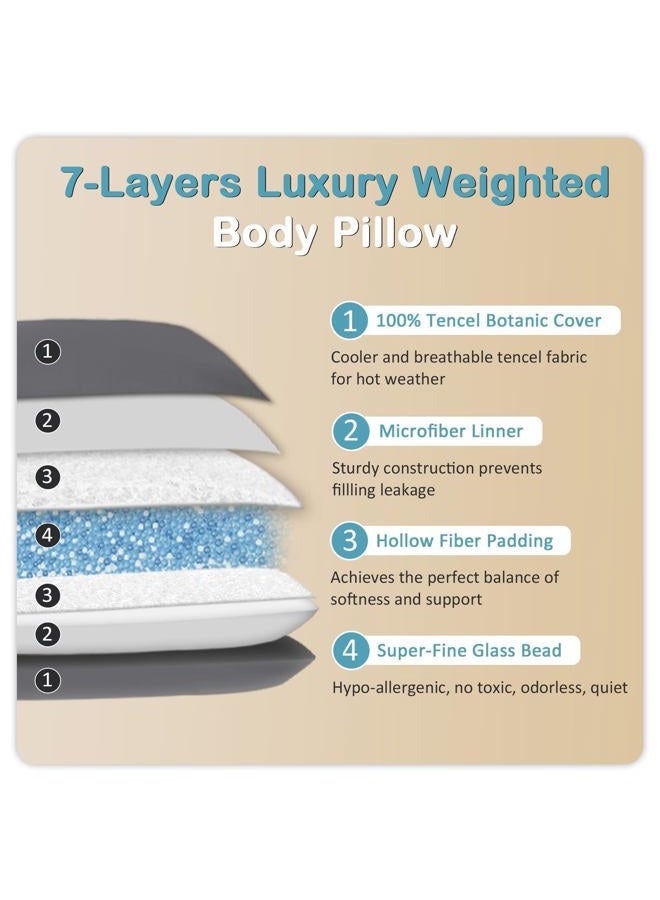 MIOTO 6.5lbs Weighted Body Pillow for Adult - Weighted Pillow for Better Sleep, Cooling Body Pillow with Tencel Cover, Long Pillow for Bed, Ideal Side Sleeper Pillow(41" x 10", Grey) - Image 5