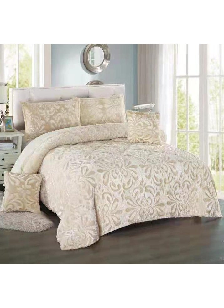 Comfy COMFY 6 PC SOFT & LUXURIOUS FAUX FUR WAVE DESIGN BEIGE COMFORTER SET 