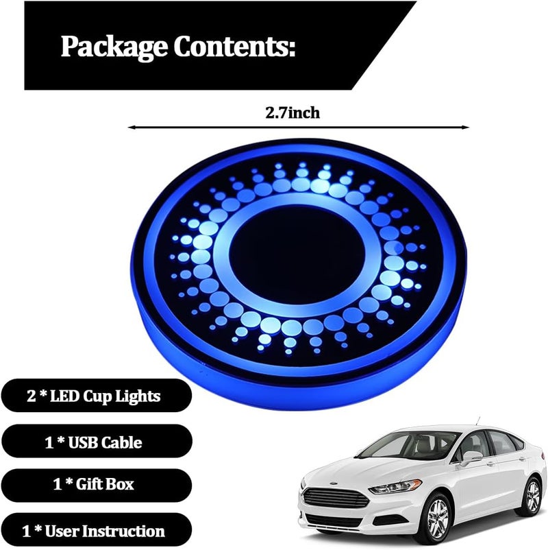 2 قطعة من أضواء حامل الأكواب LED للسيارة، شحن USB، 7 ألوان، حصيرة حامل الأكواب للسيارة، وسادة مشروبات داخلية للسيارة، مصباح ديكور جوي، مناسب لجميع السيارات (النمط 6) - Image 2