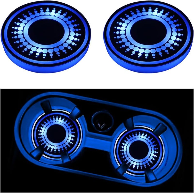 2 قطعة من أضواء حامل الأكواب LED للسيارة، شحن USB، 7 ألوان، حصيرة حامل الأكواب للسيارة، وسادة مشروبات داخلية للسيارة، مصباح ديكور جوي، مناسب لجميع السيارات (النمط 6) - Image 1