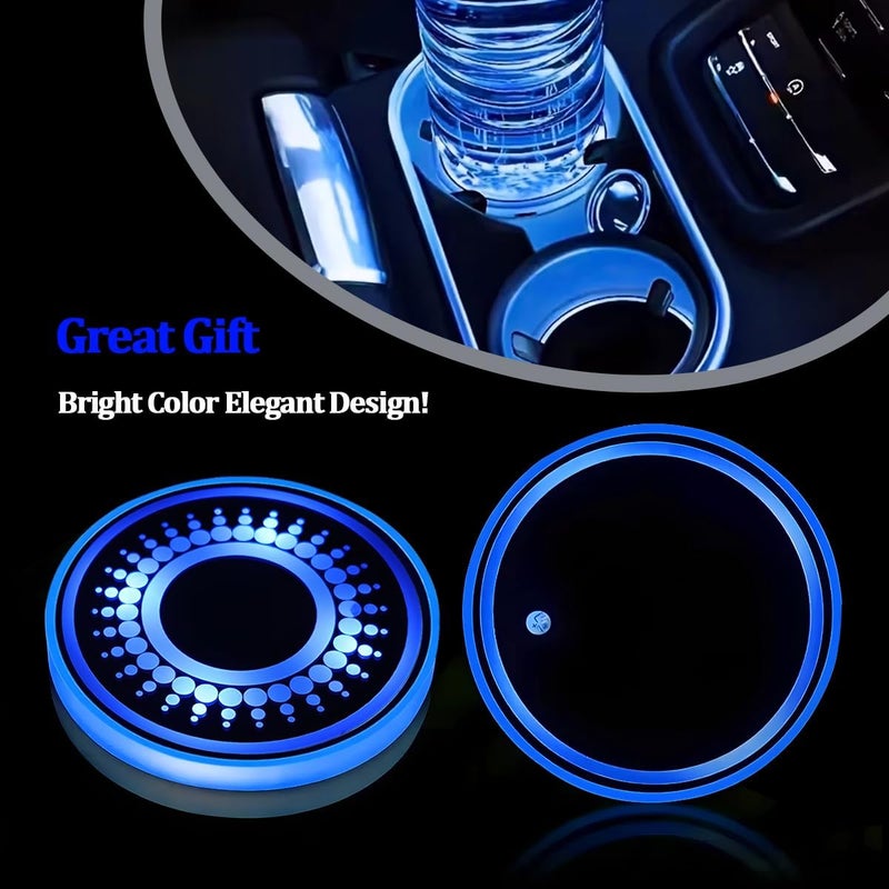 2 قطعة من أضواء حامل الأكواب LED للسيارة، شحن USB، 7 ألوان، حصيرة حامل الأكواب للسيارة، وسادة مشروبات داخلية للسيارة، مصباح ديكور جوي، مناسب لجميع السيارات (النمط 6) - Image 3