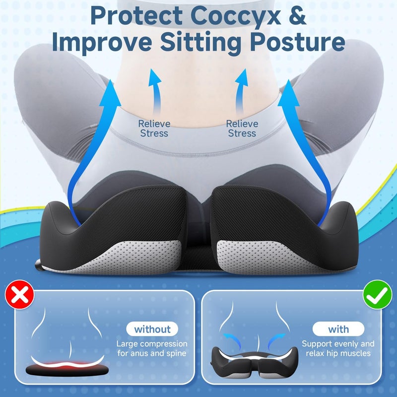 Benazcap Large Gel Seat Cushion Chair Pad, Ergonomic Gel Memory Foam Sitting Pillow Cushions, Coccyx Butt Cushion for Office Gaming Chair and Car Seat, Black - Image 4