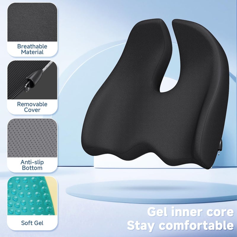 Benazcap Large Gel Seat Cushion Chair Pad, Ergonomic Gel Memory Foam Sitting Pillow Cushions, Coccyx Butt Cushion for Office Gaming Chair and Car Seat, Black - Image 3