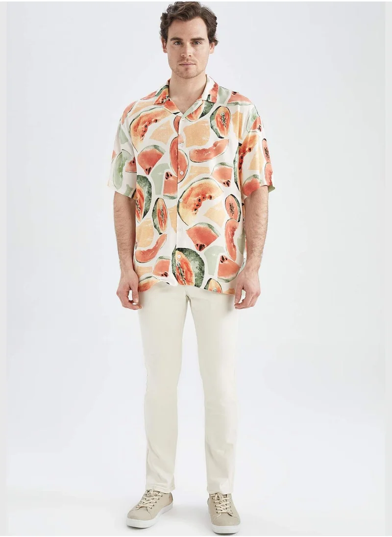 DeFacto Relax Fit Short Sleeve Tropical Print Shirt