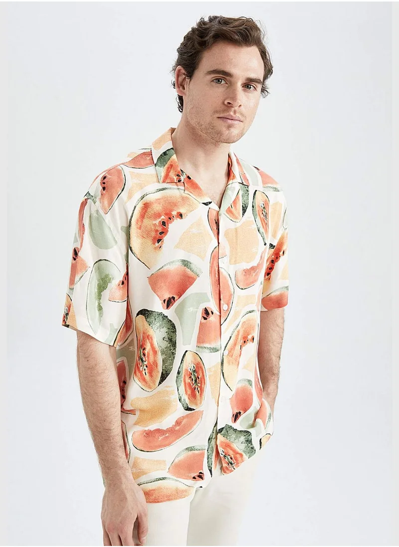 DeFacto Relax Fit Short Sleeve Tropical Print Shirt