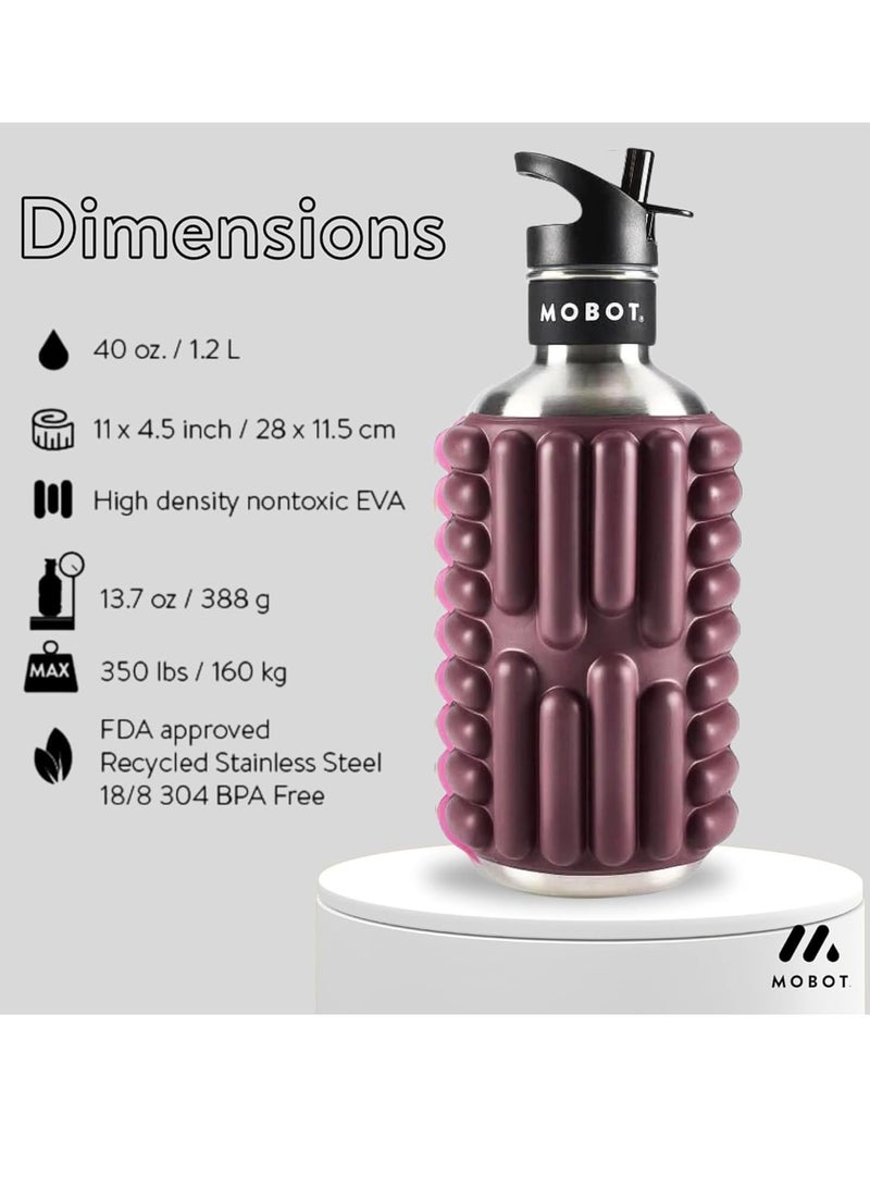 MOBOT Portable Travel Foam Roller Water Bottle with Sip Straw, Stainless Steel Screw Lid | Insulated Sports Water Bottle and Foam Rollers for Yoga, Workout, Home Gym, & Exercise (Beet, 1.2L) - Image 5