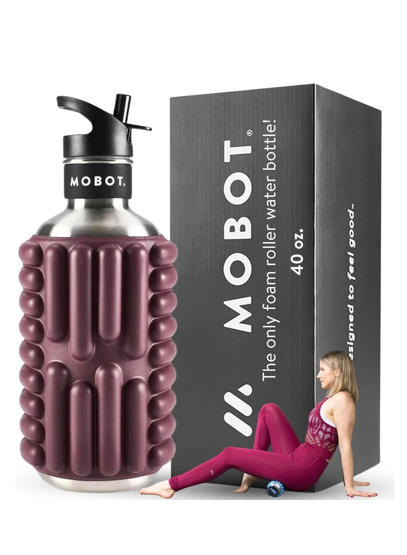 MOBOT Portable Travel Foam Roller Water Bottle with Sip Straw, Stainless Steel Screw Lid | Insulated Sports Water Bottle and Foam Rollers for Yoga, Workout, Home Gym, & Exercise (Beet, 1.2L) - Image 2