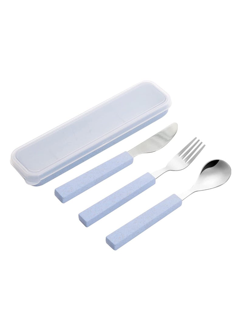Flatware Set Children Utensils Set 18/10 Stainless Steel Child Silverware Knife Spoon Fork Set with Travel Case for Kids Lunch Box 3 Piece Blue