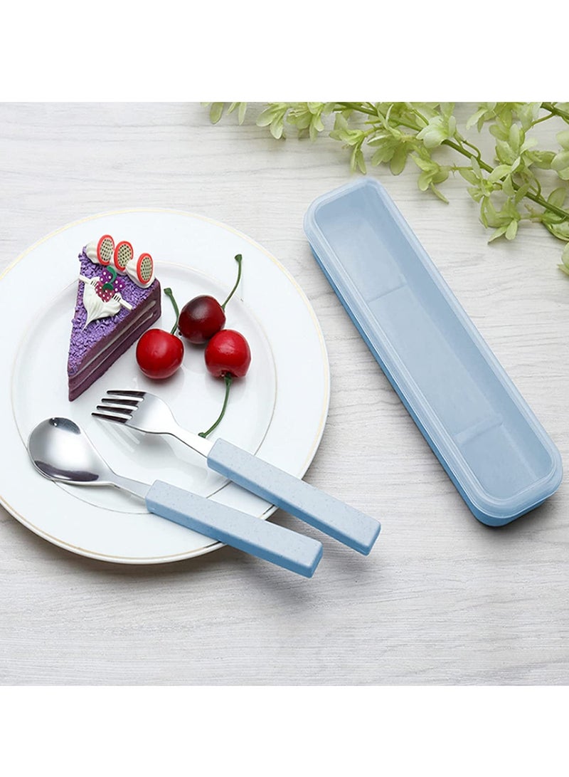 Flatware Set Children Utensils Set 18/10 Stainless Steel Child Silverware Knife Spoon Fork Set with Travel Case for Kids Lunch Box 3 Piece Blue